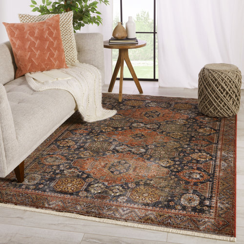 Joss & Main Miko Performance Navy/Orange Rug & Reviews Wayfair